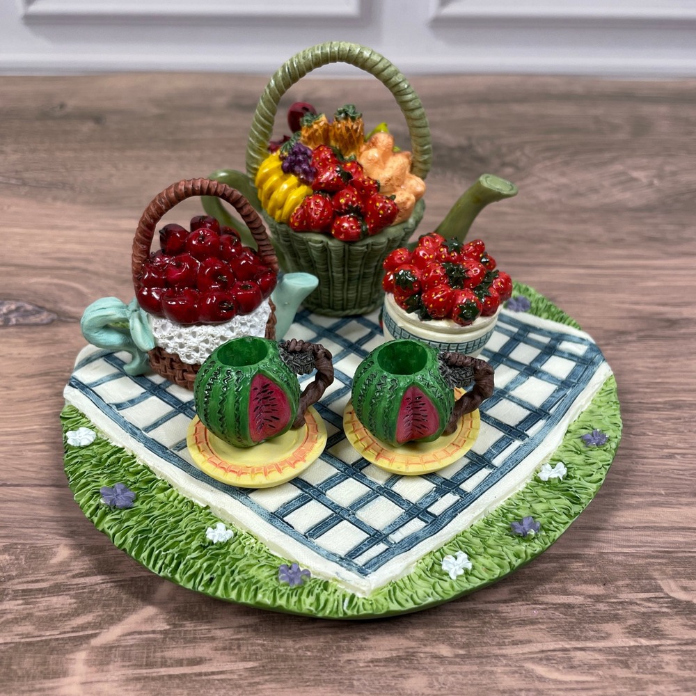 VTG 96 Cherished Moments Miniature Fruit Teapot Tea Set Watermelon Cups Picnic